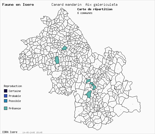 Carte Nidification: Canard mandarin Aix galericulata en Isre