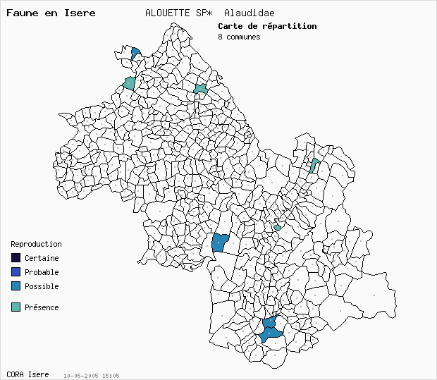 Carte Nidification: ALOUETTE SP* Alaudidae en Isre