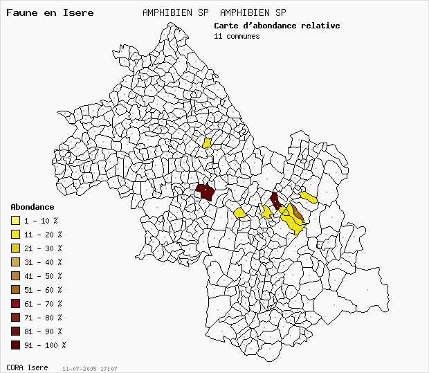 Carte Abondance: AMPHIBIEN SP AMPHIBIEN SP en Isre