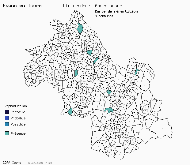 Carte Nidification: Oie cendre Anser anser en Isre