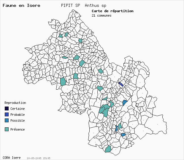 Carte Nidification: PIPIT SP Anthus sp en Isre
