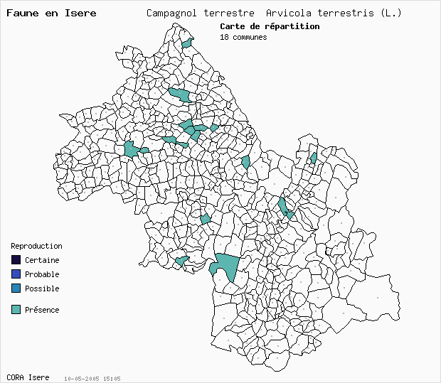 Carte Nidification: Campagnol terrestre Arvicola terrestris (L.) en Isre