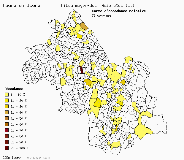 Carte Abondance: Hibou moyen-duc Asio otus (L.) en Isre