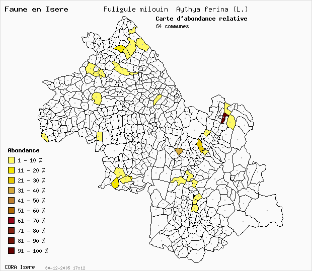 Carte Abondance: Fuligule milouin Aythya ferina (L.) en Isre
