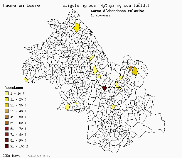 Carte Abondance: Fuligule nyroca Aythya nyroca (Gld.) en Isre