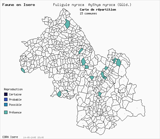 Carte Nidification: Fuligule nyroca Aythya nyroca (Gld.) en Isre