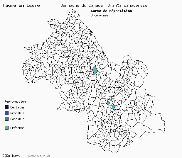 Carte Nidification: Bernache du Canada Branta canadensis en Isre