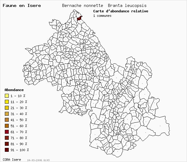 Carte Abondance: Bernache nonnette Branta leucopsis en Isre