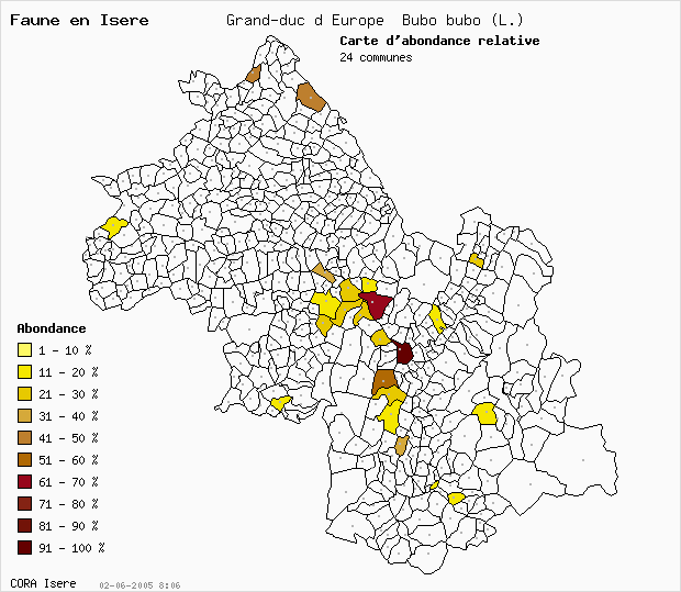 Carte Abondance: Grand-duc d Europe Bubo bubo (L.) en Isre