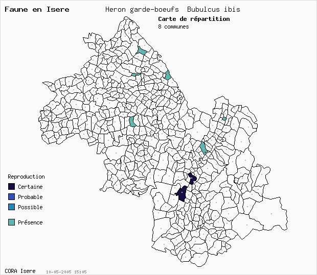 Carte Nidification: Hron garde-boeufs Bubulcus ibis en Isre