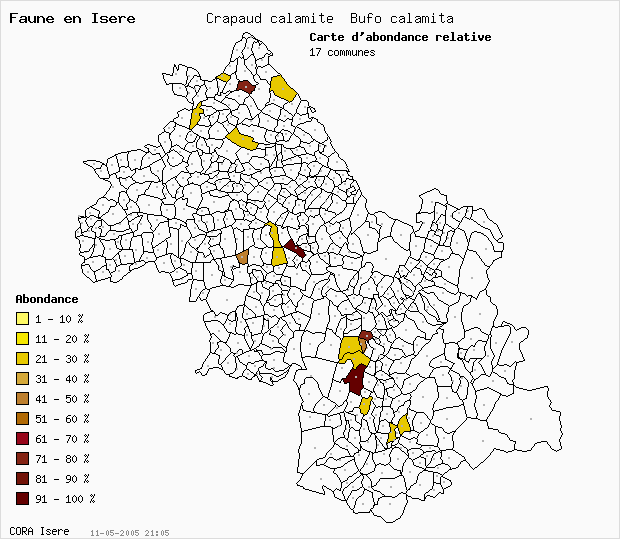 Carte Abondance: Crapaud calamite Bufo calamita en Isre