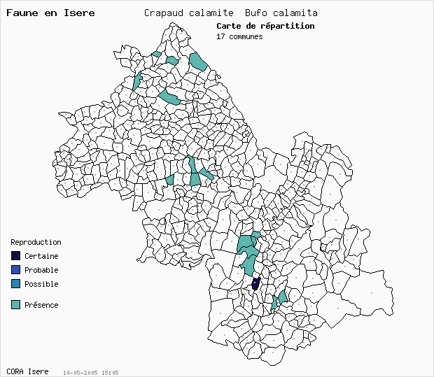Carte Nidification: Crapaud calamite Bufo calamita en Isre