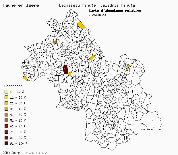 Carte Abondance: Bcasseau minute Calidris minuta en Isre