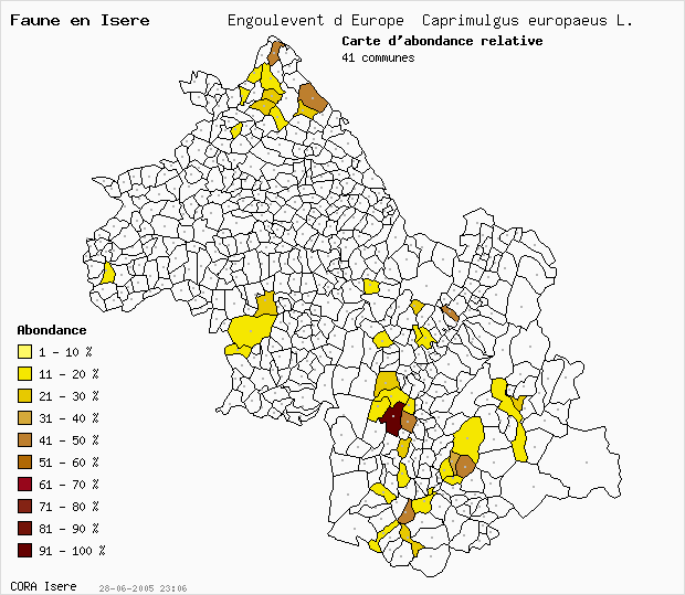 Carte Abondance: Engoulevent d Europe Caprimulgus europaeus L. en Isre