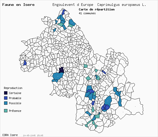 Carte Nidification: Engoulevent d Europe Caprimulgus europaeus L. en Isre