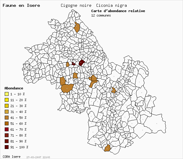Carte Abondance: Cigogne noire Ciconia nigra en Isre