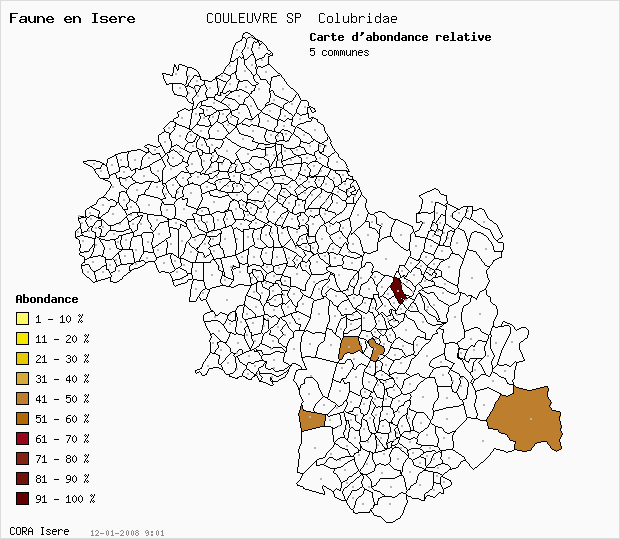 Carte Abondance: COULEUVRE SP Colubridae en Isre