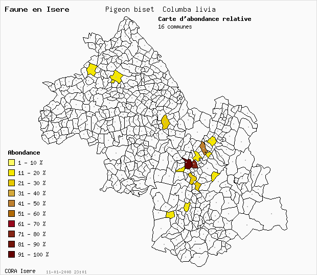 Carte Abondance: Pigeon biset Columba livia en Isre