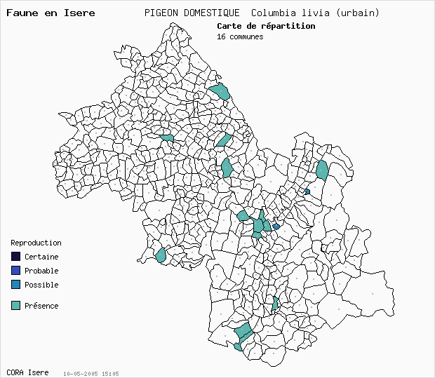 Carte Nidification: PIGEON DOMESTIQUE Columbia livia (urbain) en Isre