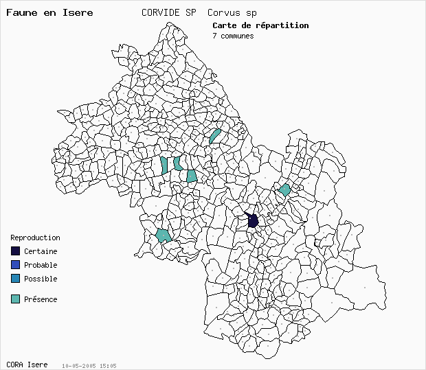 Carte Nidification: CORVIDE SP Corvus sp en Isre