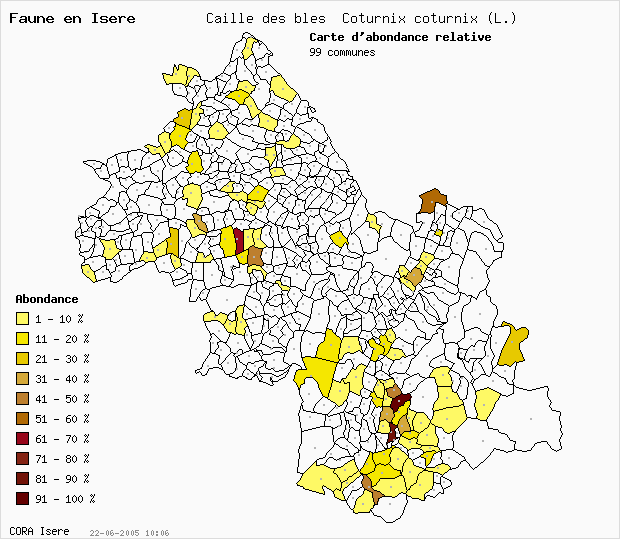 Carte Abondance: Caille des bls Coturnix coturnix (L.) en Isre