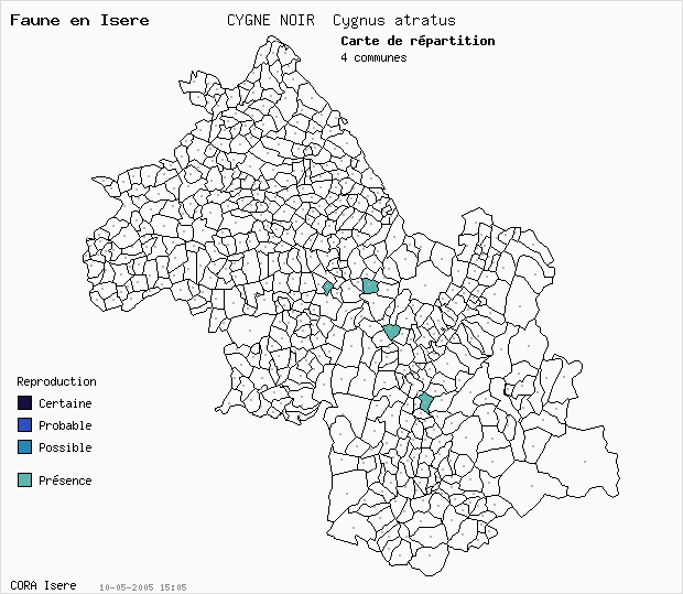 Carte Nidification: CYGNE NOIR Cygnus atratus en Isre