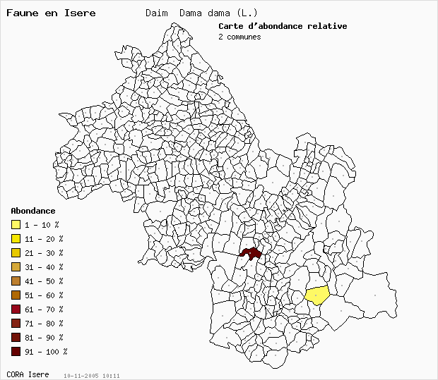 Carte Abondance: Daim Dama dama (L.) en Isre