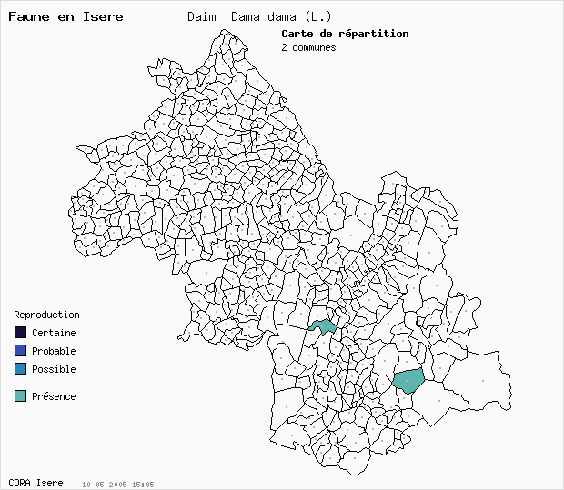 Carte Nidification: Daim Dama dama (L.) en Isre