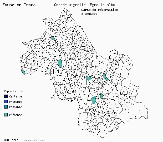 Carte Nidification: Grande Aigrette Egretta alba en Isre
