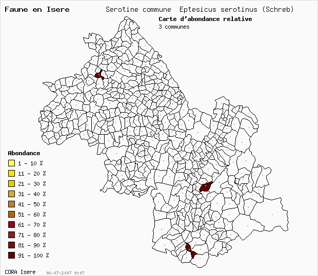 Carte Abondance: Srotine commune Eptesicus serotinus (Schreb) en Isre