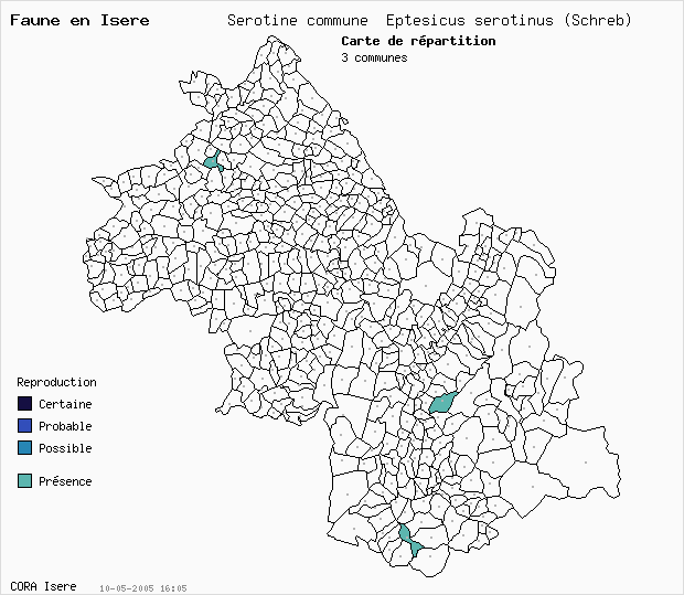 Carte Nidification: Srotine commune Eptesicus serotinus (Schreb) en Isre