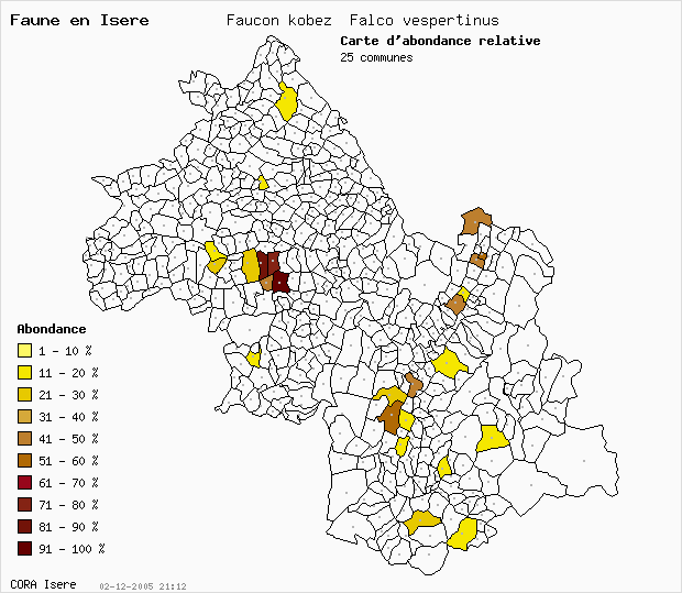 Carte Abondance: Faucon kobez Falco vespertinus en Isre