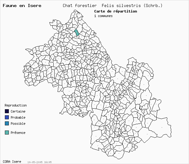 Carte Nidification: Chat forestier Felis silvestris (Schrb.) en Isre