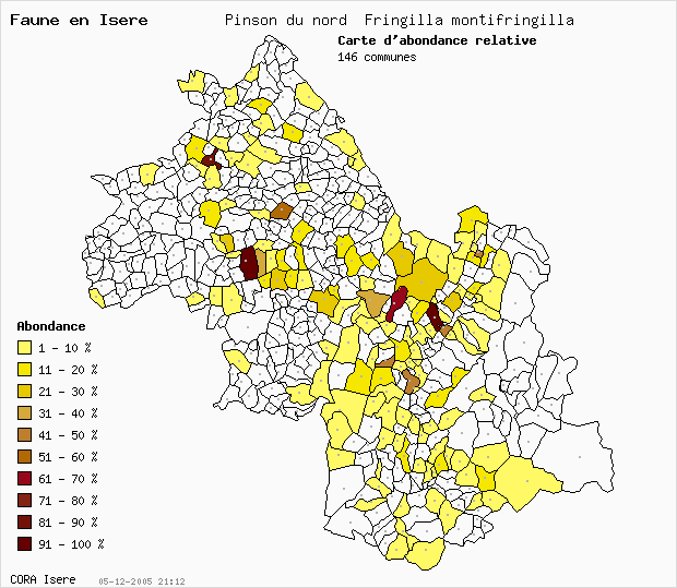 Carte Abondance: Pinson du nord Fringilla montifringilla en Isre