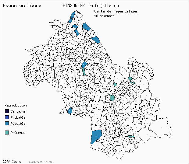 Carte Nidification: PINSON SP Fringilla sp en Isre