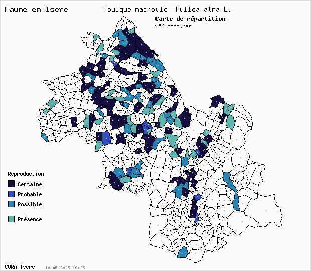 Carte Nidification: Foulque macroule Fulica atra L. en Isre