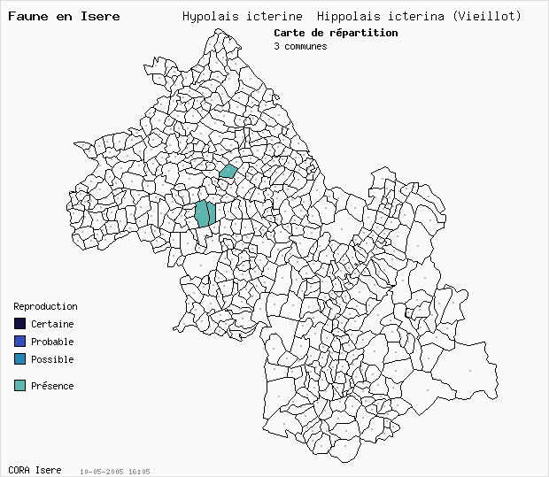 Carte Nidification: Hypolas ictrine Hippolais icterina (Vieillot) en Isre
