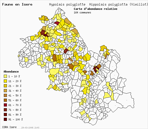 Carte Abondance: Hypolas polyglotte Hippolais polyglotta (Vieillot) en Isre