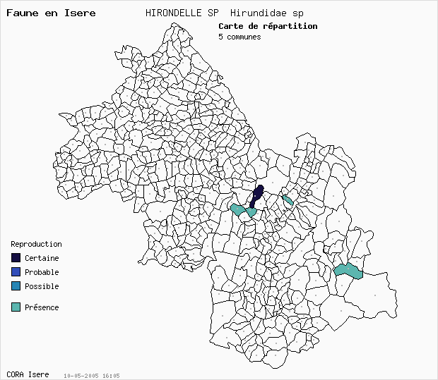 Carte Nidification: HIRONDELLE SP Hirundidae sp en Isre