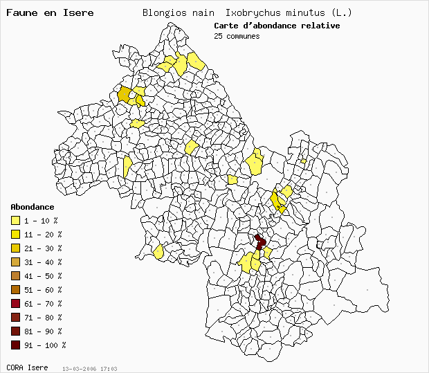 Carte Abondance: Blongios nain Ixobrychus minutus (L.) en Isre