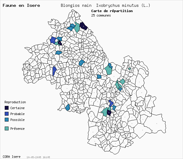 Carte Nidification: Blongios nain Ixobrychus minutus (L.) en Isre
