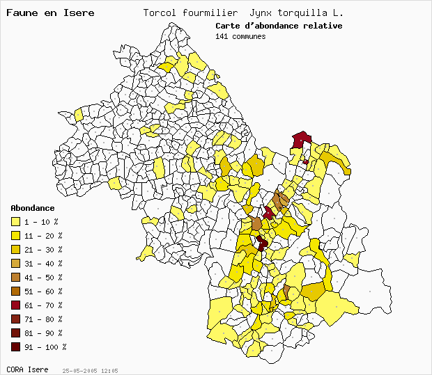 Carte Abondance: Torcol fourmilier Jynx torquilla L. en Isre