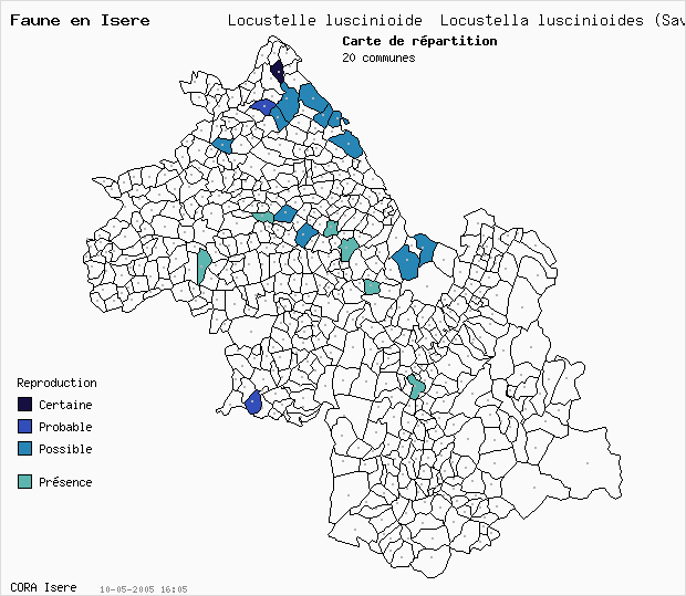 Carte Nidification: Locustelle lusciniode Locustella luscinioides (Savi) en Isre