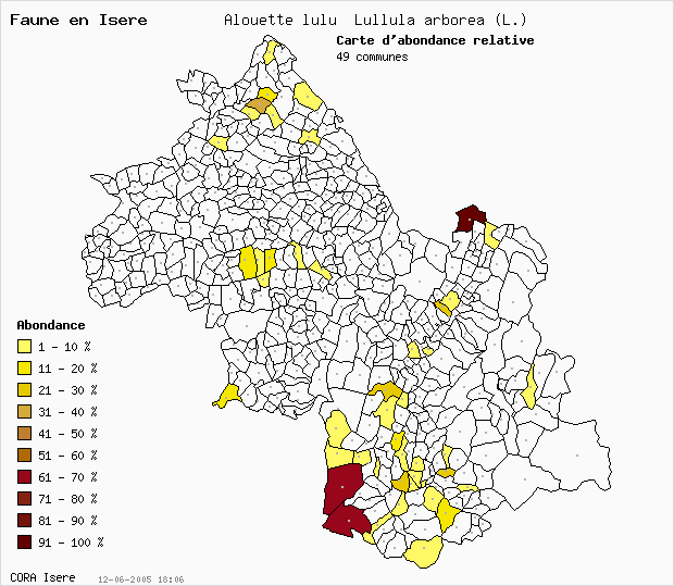 Carte Abondance: Alouette lulu Lullula arborea (L.) en Isre