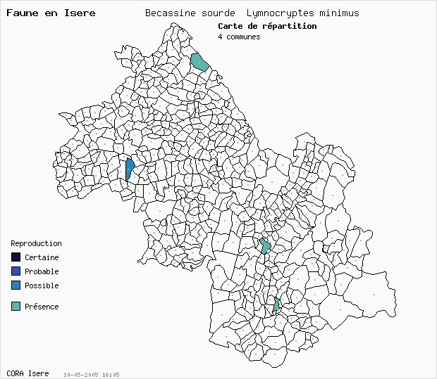 Carte Nidification: Bcassine sourde Lymnocryptes minimus en Isre