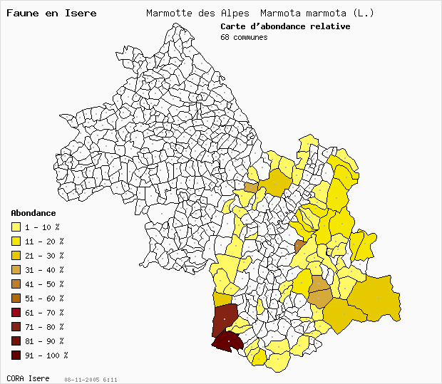 Carte Abondance: Marmotte des Alpes Marmota marmota (L.) en Isre