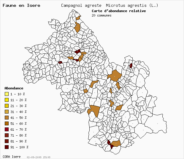 Carte Abondance: Campagnol agreste Microtus agrestis (L.) en Isre