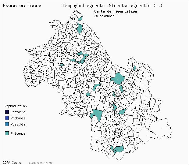 Carte Nidification: Campagnol agreste Microtus agrestis (L.) en Isre