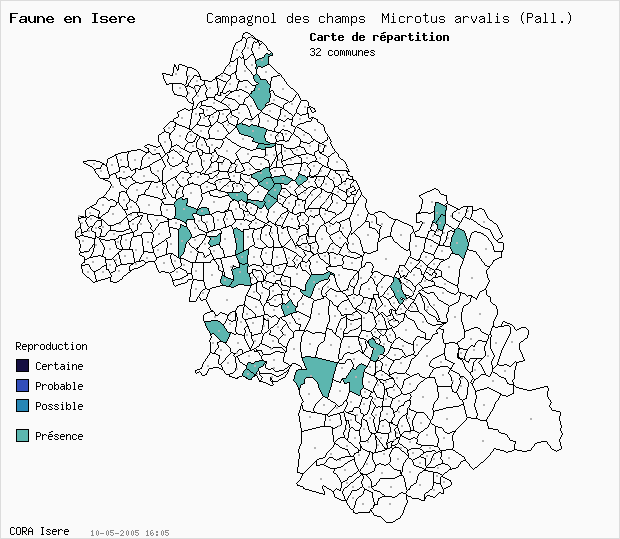 Carte Nidification: Campagnol des champs Microtus arvalis (Pall.) en Isre