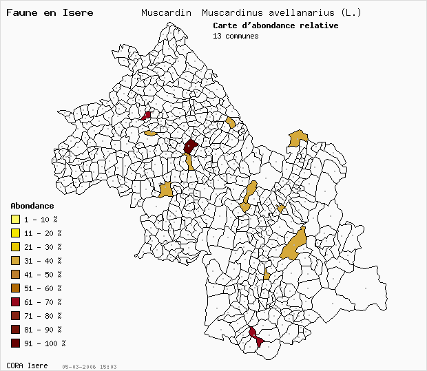 Carte Abondance: Muscardin Muscardinus avellanarius (L.) en Isre